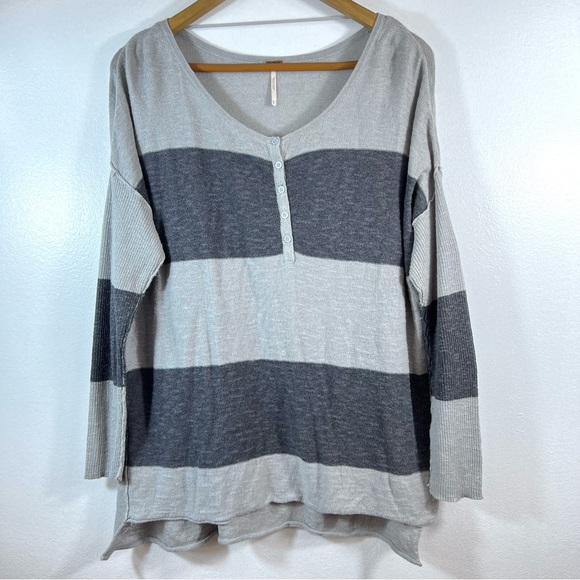 Free People Linen Blend Relax Oversized Fit Charcoal Pullover Knit Sweater Sz XS - Picture 3 of 10